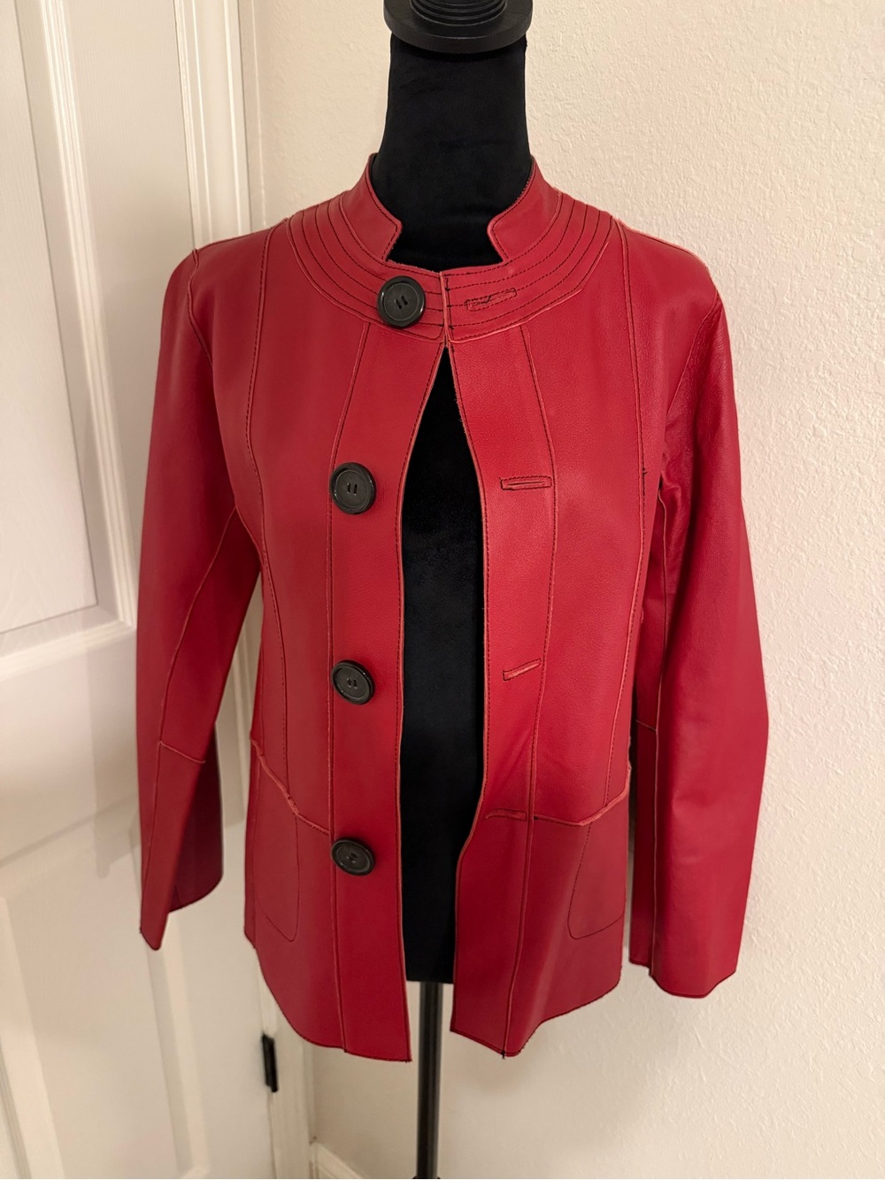 Peck & Peck Red Leather Button-Front Jacket